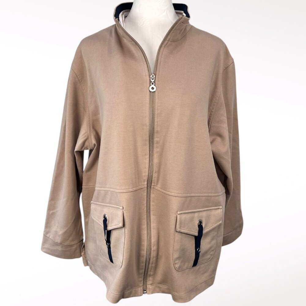 Allison Daley Full Zip Jacket Tan Petite Large